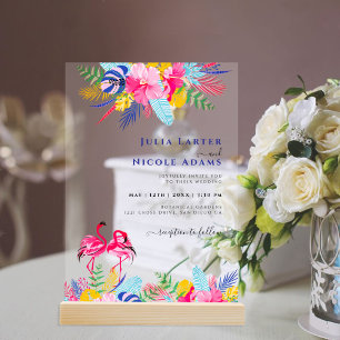 Invitations En Acrylique Bleu marine Rose sauvage Forêt tropicale Vert éter
