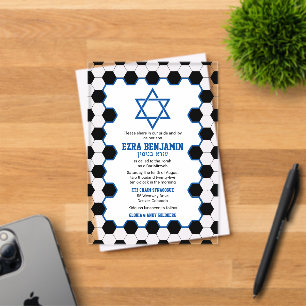 Invitations En Acrylique Bleu Noir Blanc Ballon de Football Bar Mitzvah