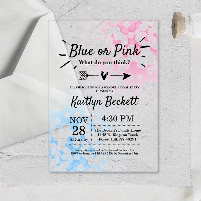 Invitations En Acrylique Bleu Ou Rose Moderne ? Parti de révélation de genr (Créateur téléchargé)