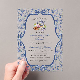 Invitations En Acrylique Bleu Toile de jouy Tea Party