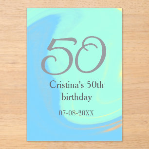 Invitations En Acrylique bleu vert gris 50e anniversaire ajouter nom date r