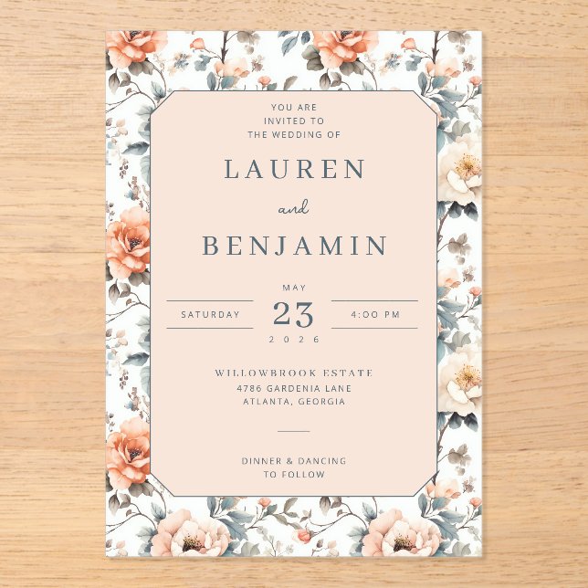 Invitations En Acrylique Blossom and Vow Wedding (Recto)