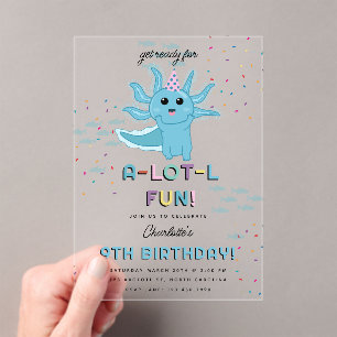 Invitations En Acrylique Blue Axolotl Enfants Cute Salamander Anniversaire