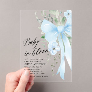 Invitations En Acrylique Blue Bow Baby in Floral Baby Baby shower