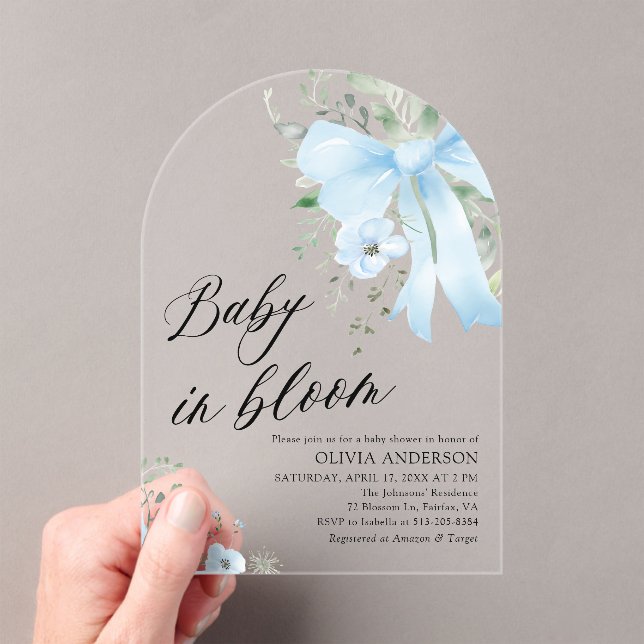 Invitations En Acrylique Blue Bow Baby in Floral Boy Arch Baby shower (In situ (ordinateur de poche))