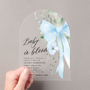 Invitations En Acrylique Blue Bow Baby in Floral Boy Baby shower Arch