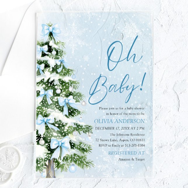 Invitations En Acrylique Blue Bow Boy Christmas Tree Oh Baby Baby shower (Blue Bow Boy Christmas Tree Oh Baby Baby Shower Acrylic Invitations)