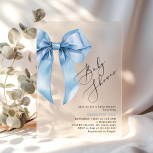 Invitations En Acrylique Blue bow élégante calligraphie Baby Boy douche