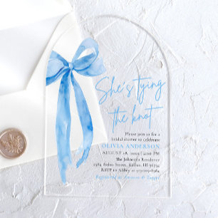 Invitations En Acrylique Blue Bow Elle noue la Fête des mariées de noeud
