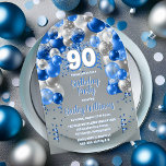 Invitations En Acrylique Blue Celebration Balloons 90e fête d'anniversaire<br><div class="desc">Célébrez en style avec cette invitation vibrante et captivante à la fête du 90e anniversaire, avec un magnifique design en cascade en arc de ballon dans les tons bleu, et accentué avec blanc et gris. Le "90" audacieux du centre apporte une touche ludique mais chic, donnant le ton d'une fête...</div>