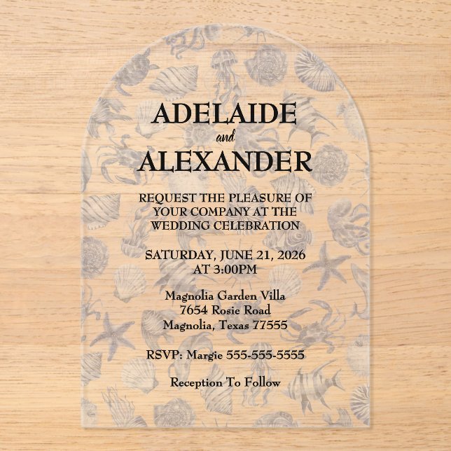 Invitations En Acrylique Blue Coastal Wedding (Recto)