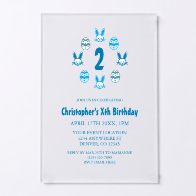Invitations En Acrylique Blue Easter 2nd Birthday (Créateur téléchargé)