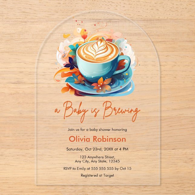 Invitations En Acrylique Blue Floral Love brasse du Baby shower de café (Recto)