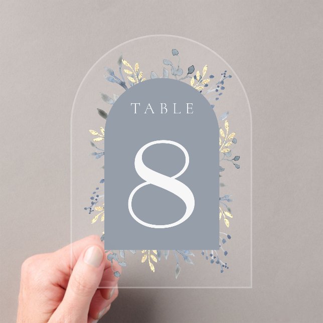 Invitations En Acrylique  blue foliage table number 8 (In situ (ordinateur de poche))