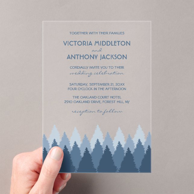 Invitations En Acrylique Blue Forest Range Woodland Wedding (In situ (ordinateur de poche))