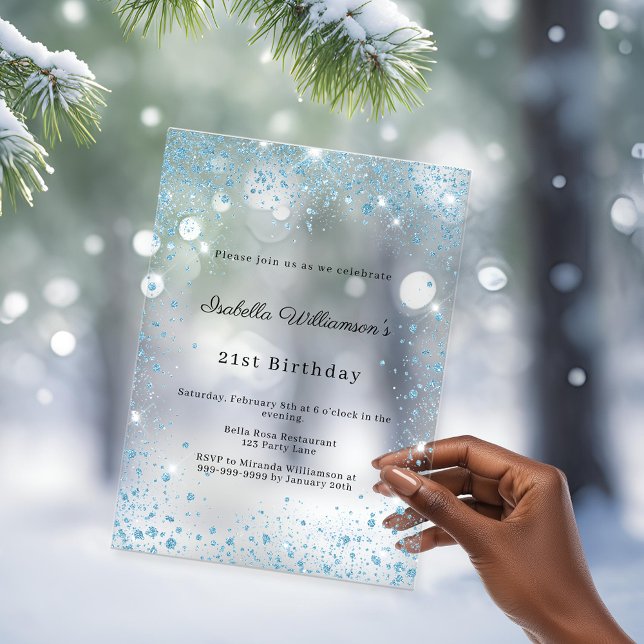 Invitations En Acrylique Blue glitter winter party frosted birthday (Créateur téléchargé)