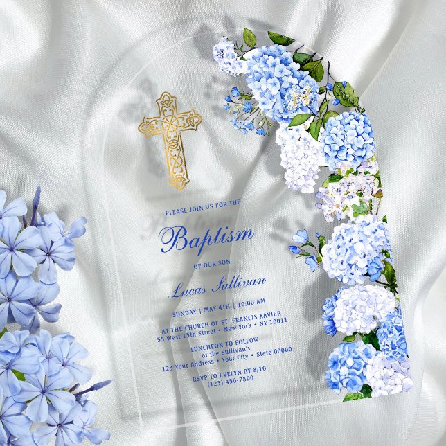 Invitations En Acrylique Blue Hydrangea Arch Baptism (Créateur téléchargé)