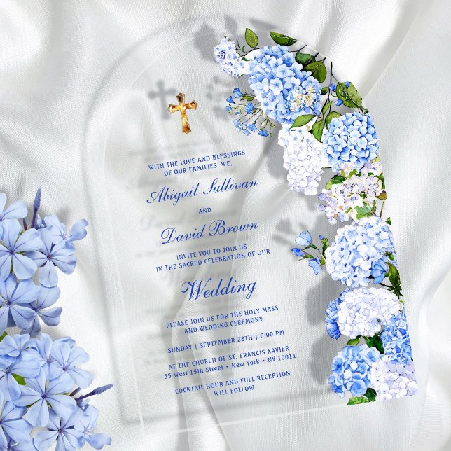 Invitations En Acrylique Blue Hydrangea Arch Religious Wedding (Créateur téléchargé)