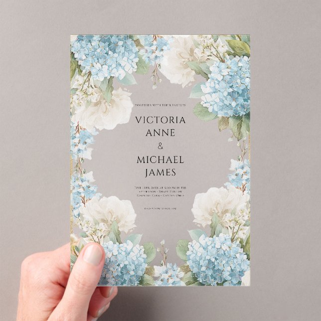 Invitations En Acrylique Blue Hydrangeas Elegant Wedding  (In situ (ordinateur de poche))