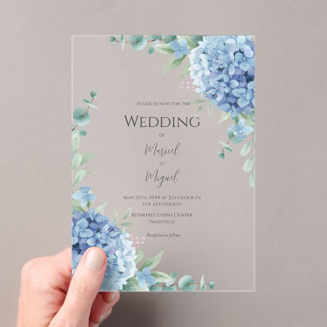 Invitations En Acrylique Blue Hydrangeas Floral Elegant Wedding (In situ (ordinateur de poche))