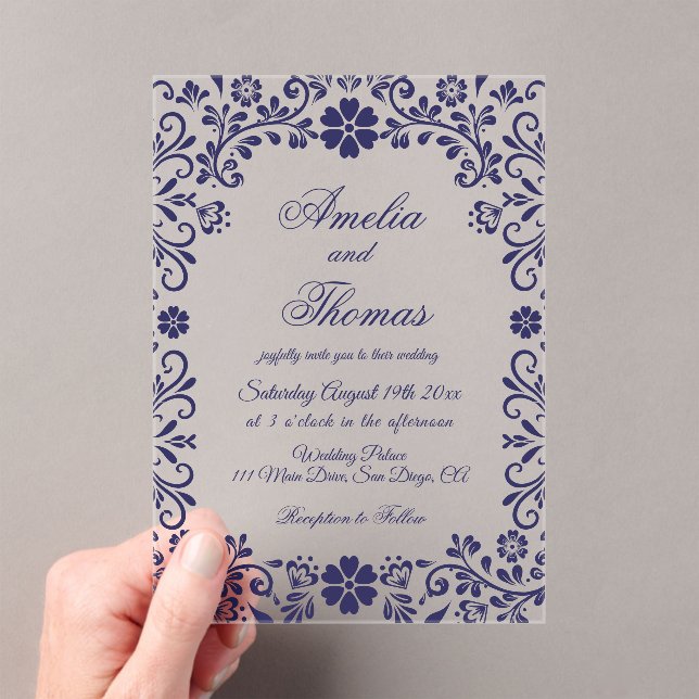 Invitations En Acrylique Blue Mexican Timeless Wedding  (In situ (ordinateur de poche))