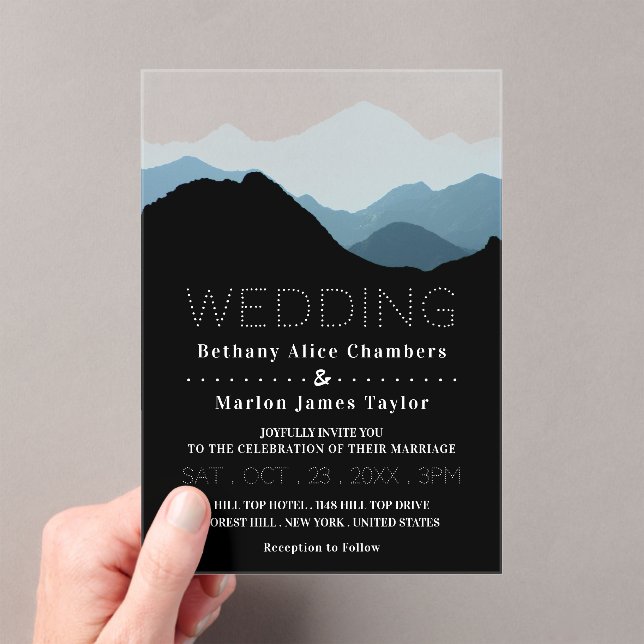Invitations En Acrylique Blue Mountain Range, Rustic Wedding (In situ (ordinateur de poche))