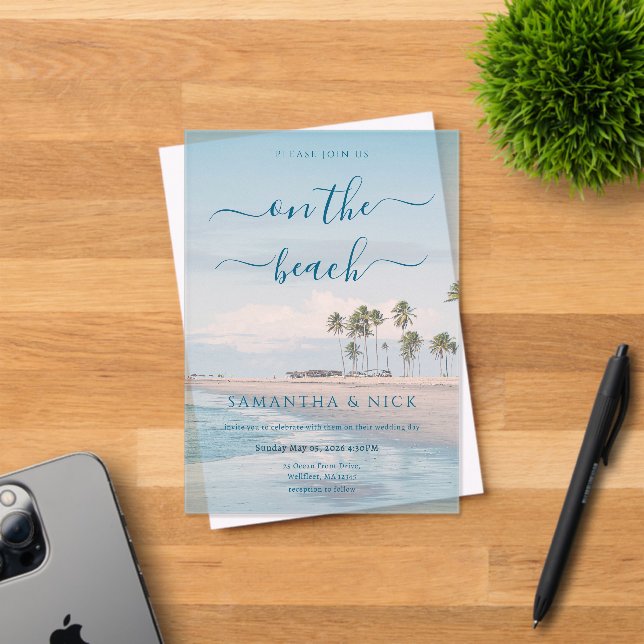 Invitations En Acrylique Blue Ocean Palm Tree Beach Wedding (Insitu (Carte d'invitation))
