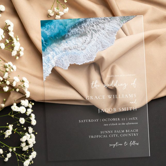 Invitations En Acrylique Blue Ocean Waves Plage tropicale Mariage (Créateur téléchargé)