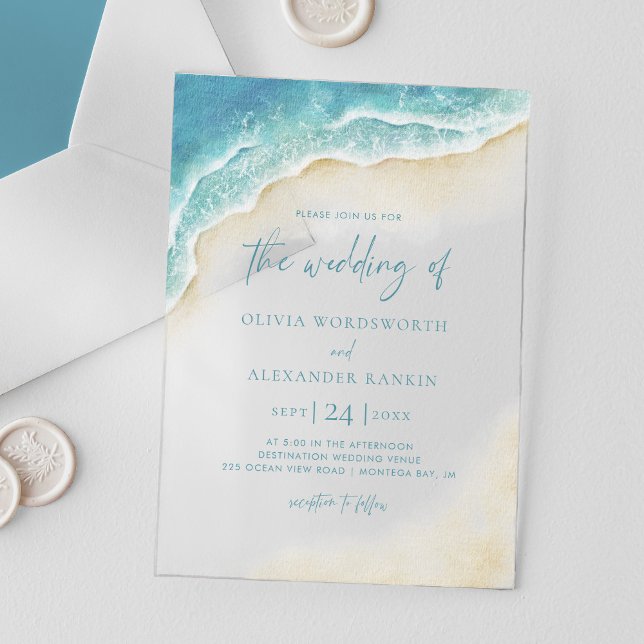 Invitations En Acrylique Blue Ocean Waves Summer Beach Wedding (Créateur téléchargé)
