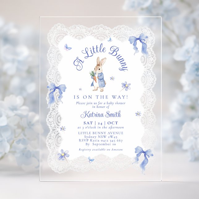 Invitations En Acrylique Blue Peter Rabbit Lace Baby Shower (Créateur téléchargé)