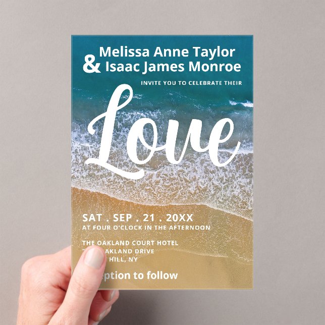 Invitations En Acrylique Blue Sea Beach Wedding (In situ (ordinateur de poche))