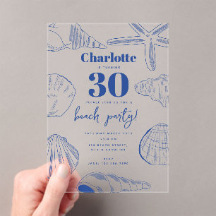 Invitations En Acrylique Blue White Sea Shells Beach Summer Anniversaire