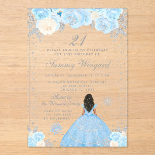 Invitations En Acrylique Blue Winter Dark Skin Princess Anniversaire
