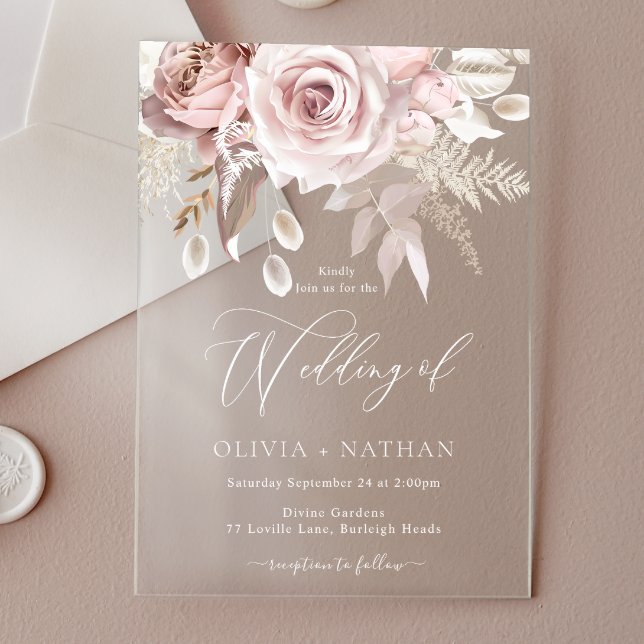 Invitations En Acrylique Blush Dusty Rose Boho Trending All Seasons Mariage (Créateur téléchargé)