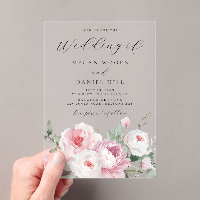 Invitations En Acrylique Blush Dusty Rose Botanique Mariage floral (In situ (ordinateur de poche))