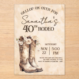Invitations En Acrylique Blush et Bottes 40e Rodéo Anniversaire Western