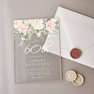 Invitations En Acrylique Blush & Ivory Floral Womans 60e fête d'anniversair