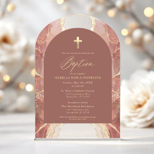 Invitations En Acrylique Blush Neutral Gold Agate Baptême Moderne Élégant