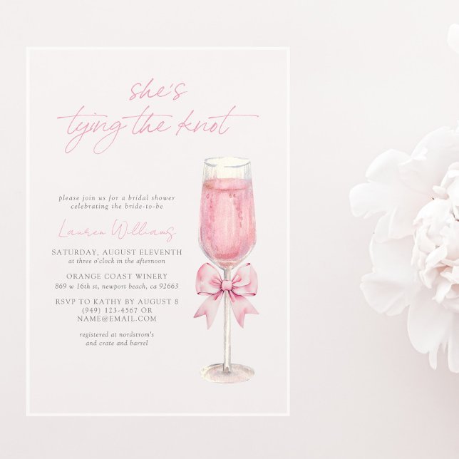 Invitations En Acrylique Blush Pink Bow She's Tying the Knot Bridal Shower (Créateur téléchargé)