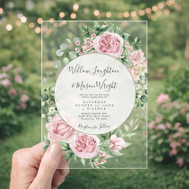 Invitations En Acrylique Blush Pink Floral Watercolor Wedding (Blush Pink Floral Watercolor Wedding Acrylic Invitations)