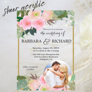 Invitations En Acrylique Blush Pink Gold Romantic Floral Mariage photo