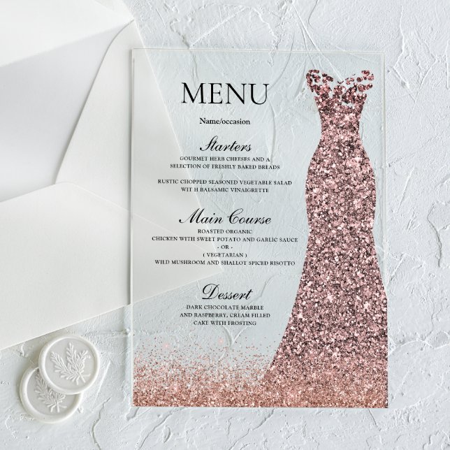 Invitations En Acrylique Blush Rose Dress Birthday Party Bridal Shower Menu (Créateur téléchargé)