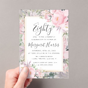 Invitations En Acrylique Blush Rose Floral Gold Frame 80e Quatre-vingts Ann