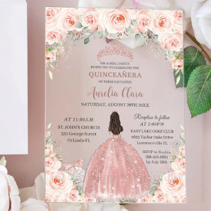 Invitations En Acrylique Blush rose Floral Rose Or Quinceañera Sweet 16