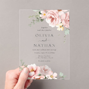Invitations En Acrylique Blush & Sage Green Divine Mariage d'élégance divin