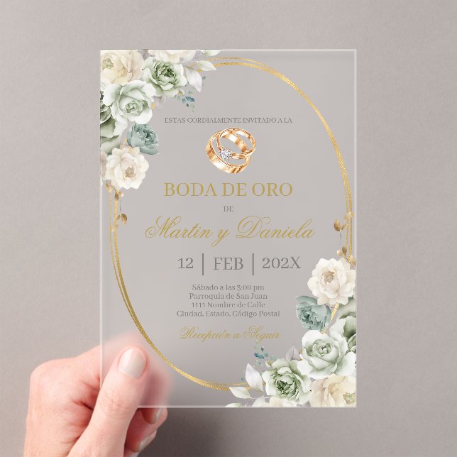Invitations En Acrylique Boda de oro con boho blanco (In situ (ordinateur de poche))