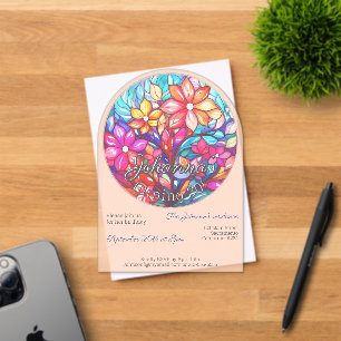 Invitations En Acrylique Boho a fleuri imitation de vitrail pour un anniver