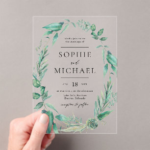Invitations En Acrylique Boho Aquarelle Verdure et Mariage Succulents