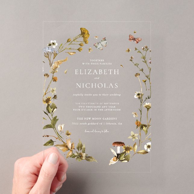 Invitations En Acrylique Boho automne fleur sauvage | Mariage botanique (In situ (ordinateur de poche))