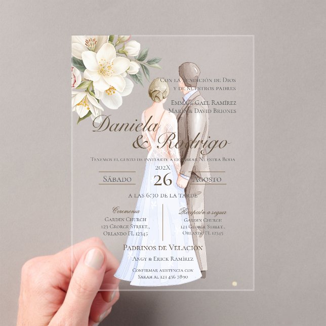 Invitations En Acrylique Boho avec mariage des mariés (In situ (ordinateur de poche))